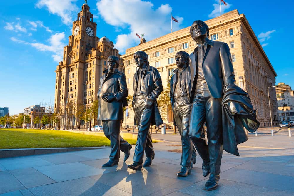 Liverpool-Bronze-statue-of-the-Beatles-stands-at-the-Pier-Head